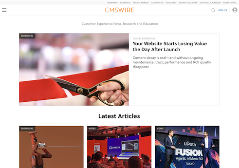 CMSWire editorial article preview titled “Your Website Starts Losing Value the Day After Launch.”